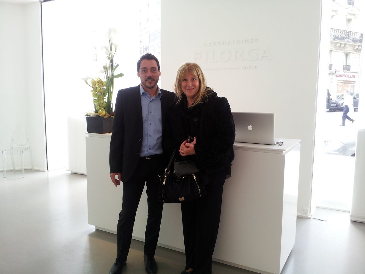 Dra. Frisari con Olivier Gendre, invitada por Filorga Laboratories en París